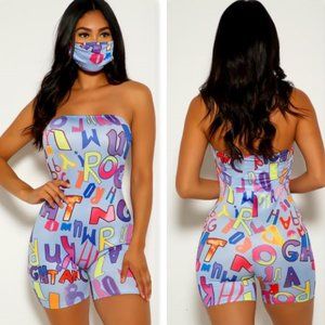 Graphic Romper with matching mask